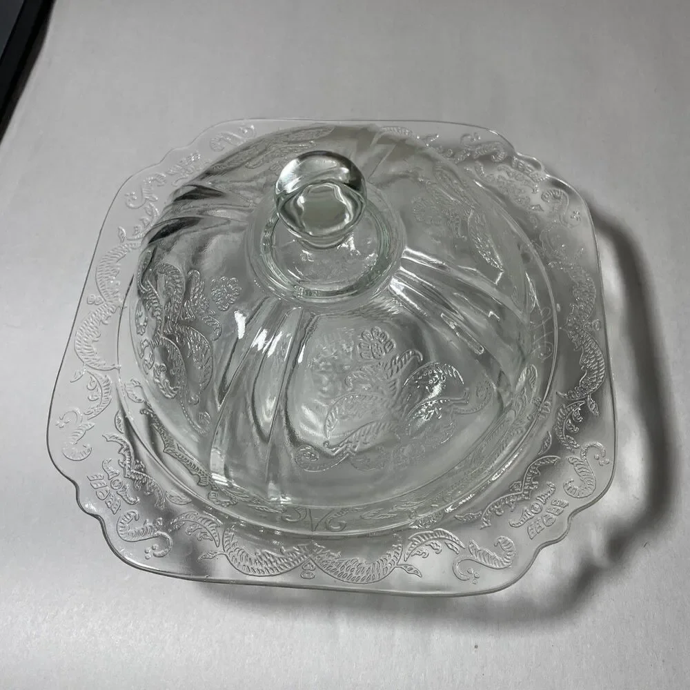 Indiana Madrid Recollection Butter Dish Domed Covered Glass Bowl Clear Vintage